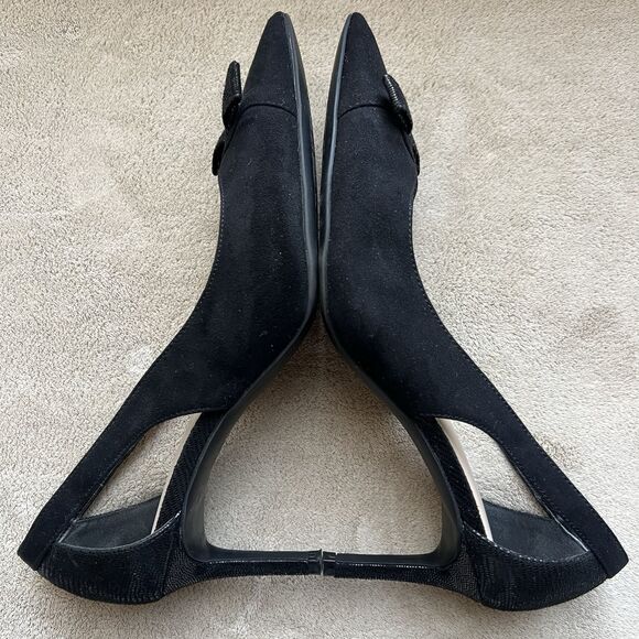 Kelly & Katie Zonya Black Faux Suede Textile Heels Pumps Women US 8.5 EU 39 Bow - Picture 4 of 16